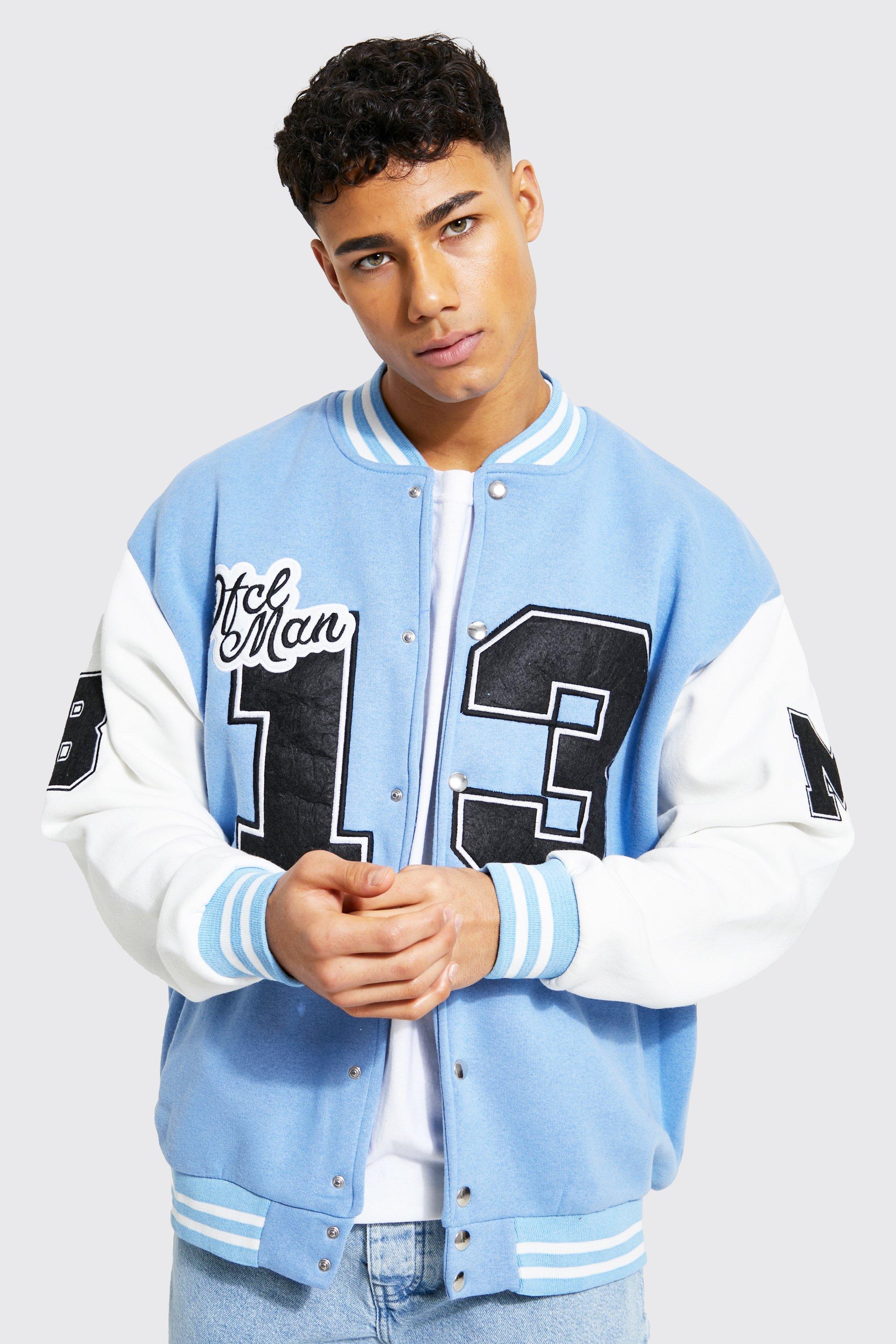 Oversized Badge Jersey Varsity Bomber Jacket boohooMAN UK